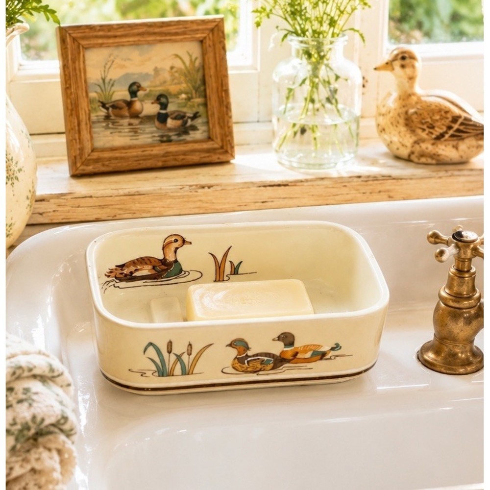 Vintage Mid Century Duck Ceramic Soap Dish- Andre Richard Japan Cottage Core